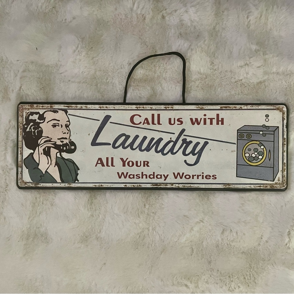 Vintage-Style Wooden Laundry Sign – "Call Us With Laundry"